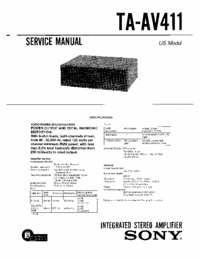 SONY TA-AV411 SONY TA-AV411
INTEGRATED STEREO AMPLIFIER.
SERVICE MANUAL 
PART#(9-956-349-11)